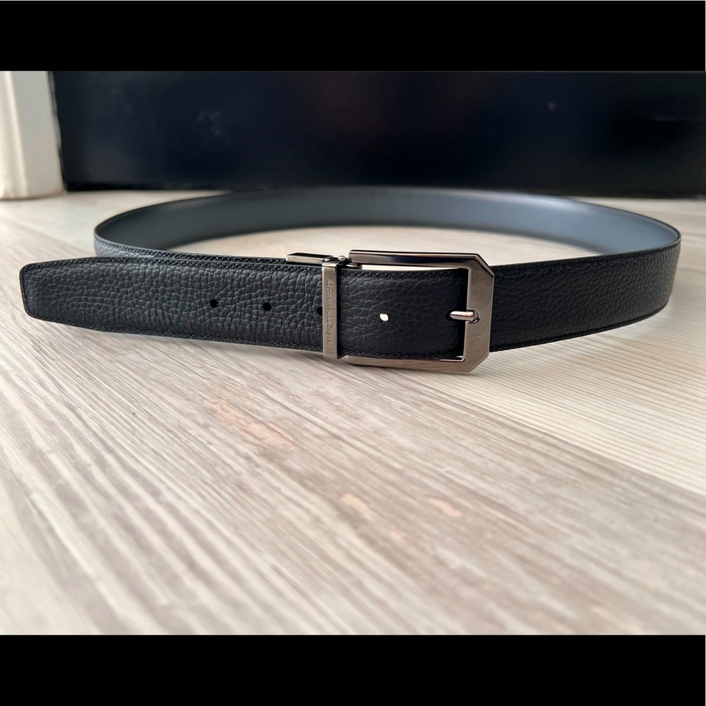 Authentic Ermenegildo Zegna Black grained leather Belt